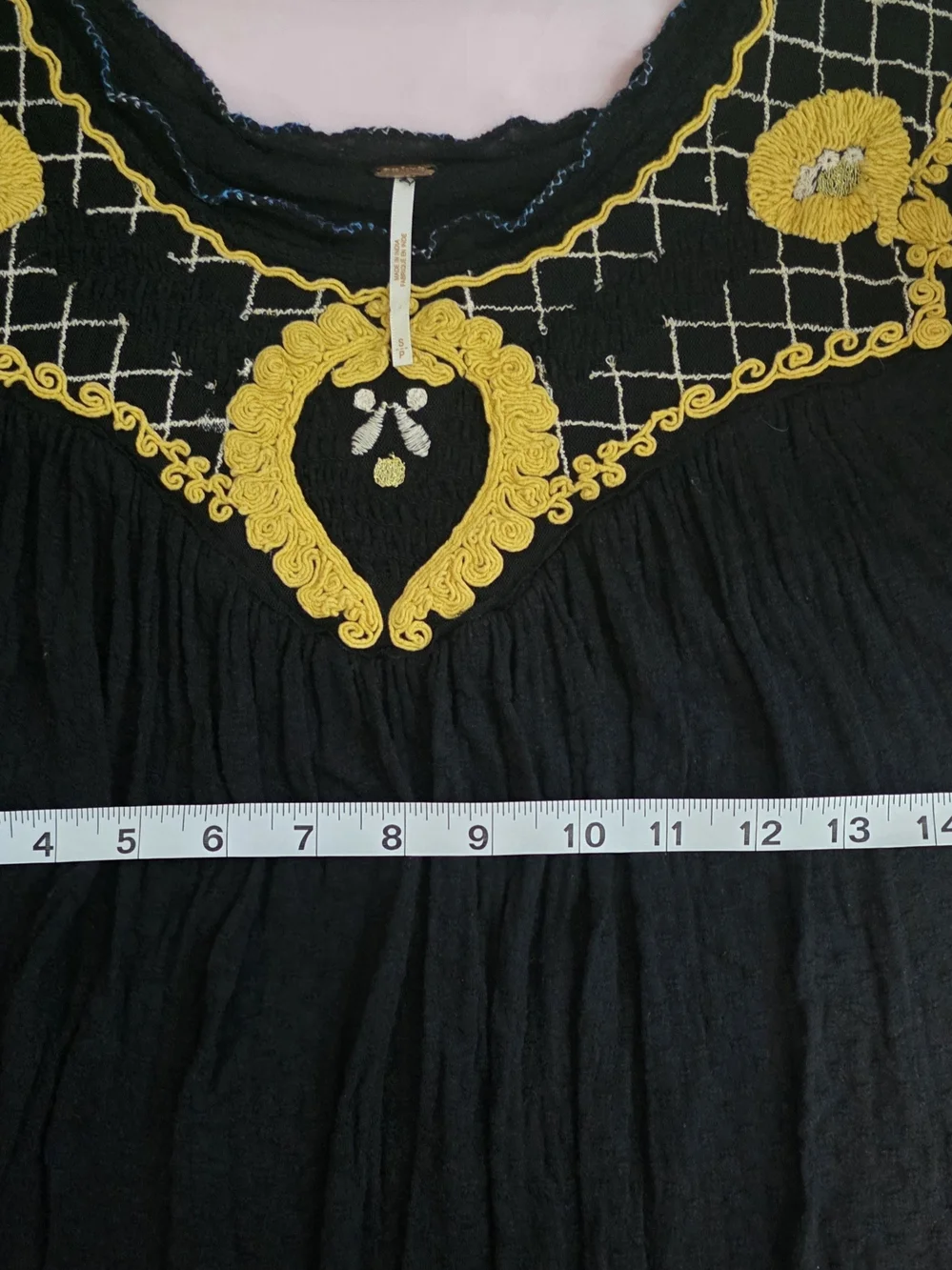 Free People Black Tunic with Yellow Embroidered Yoke